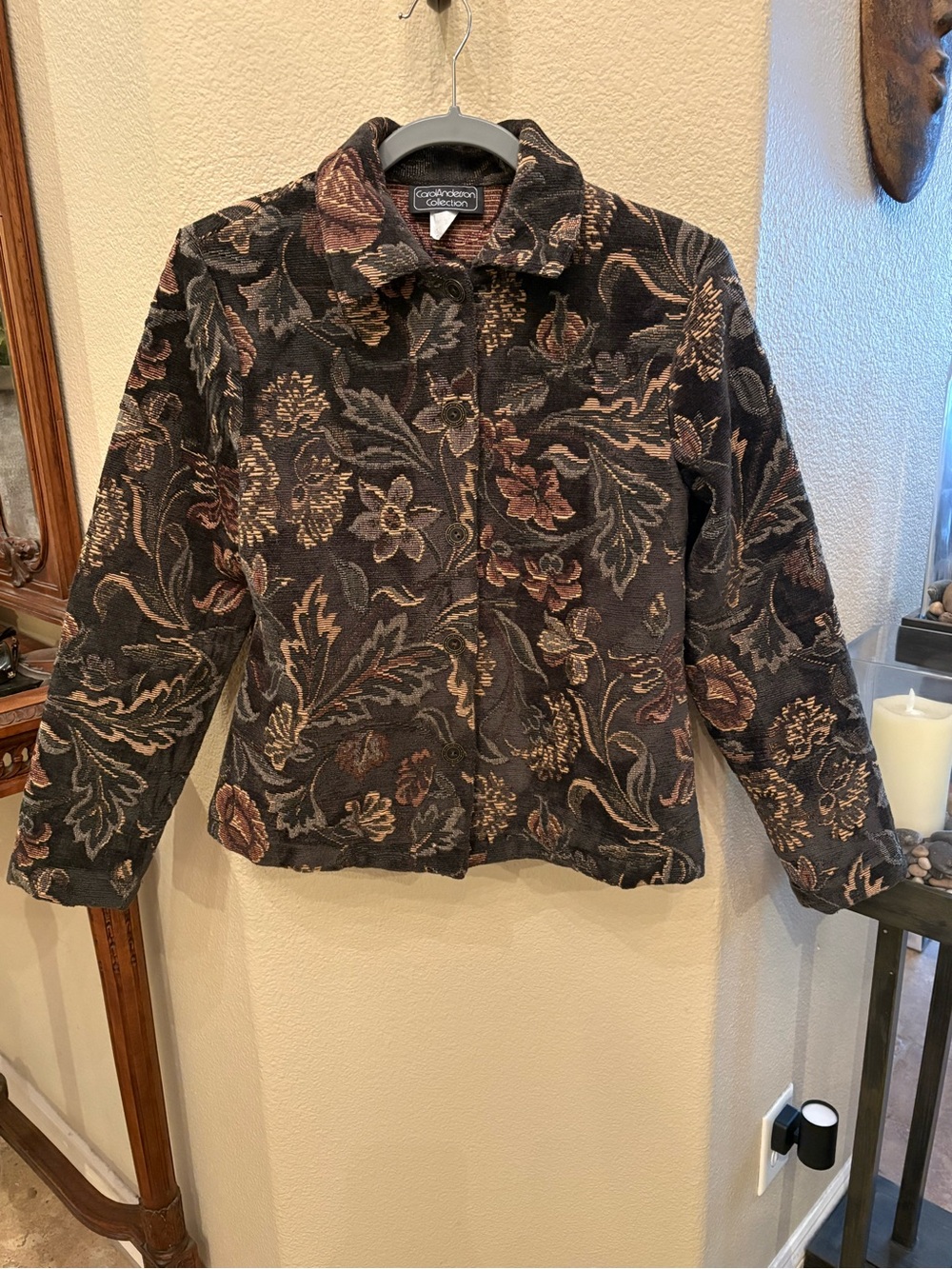 Vintage Carol Anderson Floral Pattern Tapestry Button Jacket Size Small